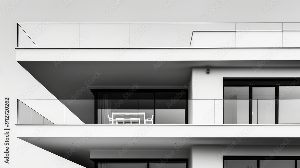 Poster minimalistic architectural design with sleek glass elements in modern structures