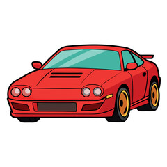 Obraz premium Vector flat illustration of a happy young woman driver sitting rides in his red car. Design concept of buy a new car