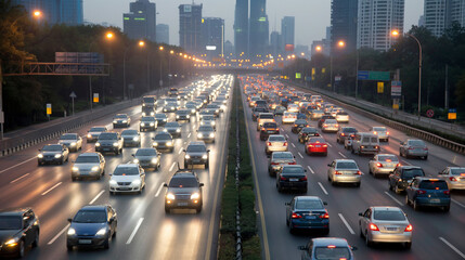 Cars on road highway in traffic jam