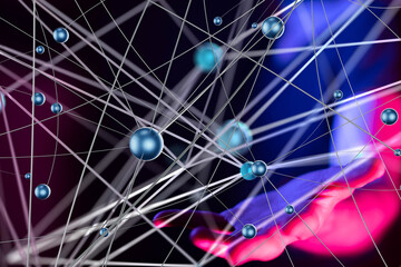 Global network. Blockchain. 3D illustration. Neural networks and artificial intelligence. Abstract