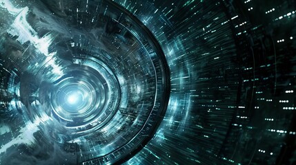 Industrial blue-green vortex with technological details.