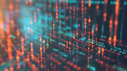 Abstract money growth with digital binary codes forming a rising chart