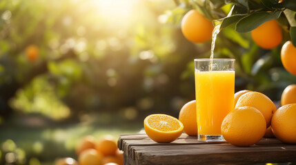 Naklejka premium Orchard Fresh: Orange Juice with Natural Pour