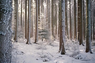 Snow-Covered Pine Forest in Winter