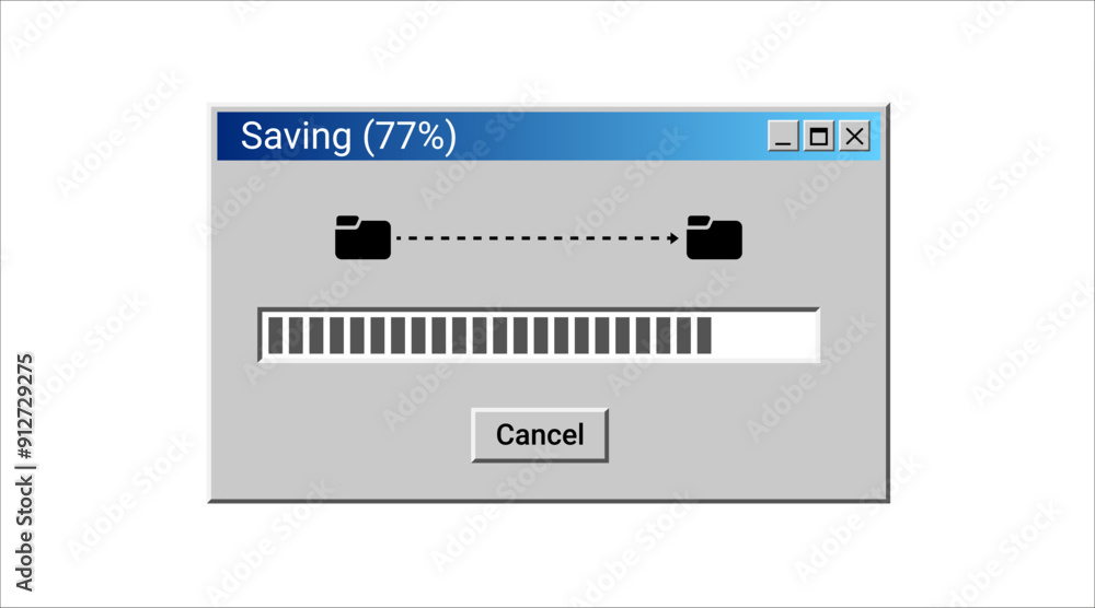 Poster old sharing files program for computer. retro loading window. vintage system interface.