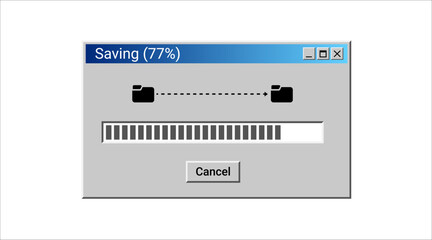 Old sharing files program for computer. Retro loading window. Vintage system interface.