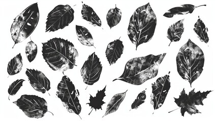 Black and white leaf designs illustrated in various forms