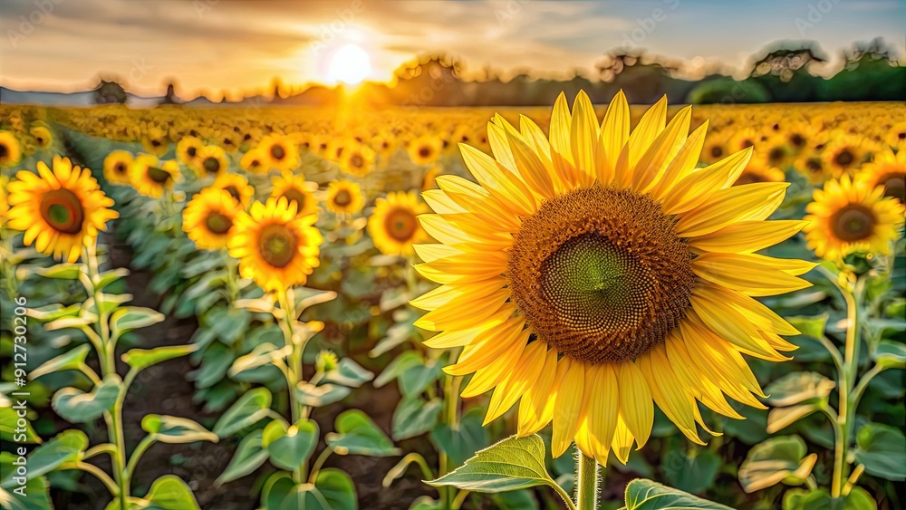 Canvas Prints Field of sunflowers with a few flowers in the foreground, sunflowers, field, nature, summer, yellow, vibrant, blooming