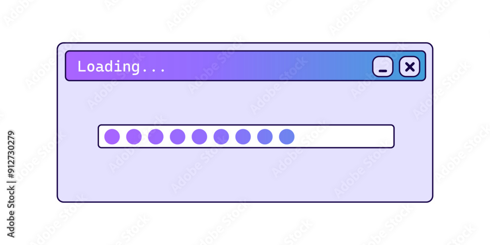 Poster old loading bar window with gradient in purple color. downloading files pop up in vintage style.