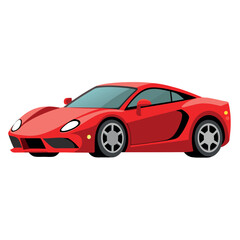Fototapeta premium Vector flat illustration of a happy young woman driver sitting rides in his red car. Design concept of buy a new car