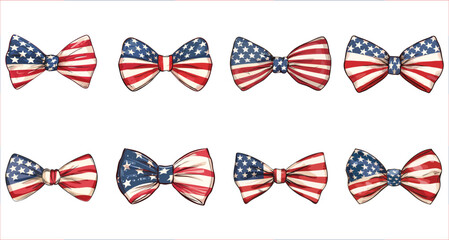 Patriotic Ribbon tie bow with USA flag, Patriotic bow with an American flag vector, American flag bow tie, Bow tie with American flag, American bow and ribbon