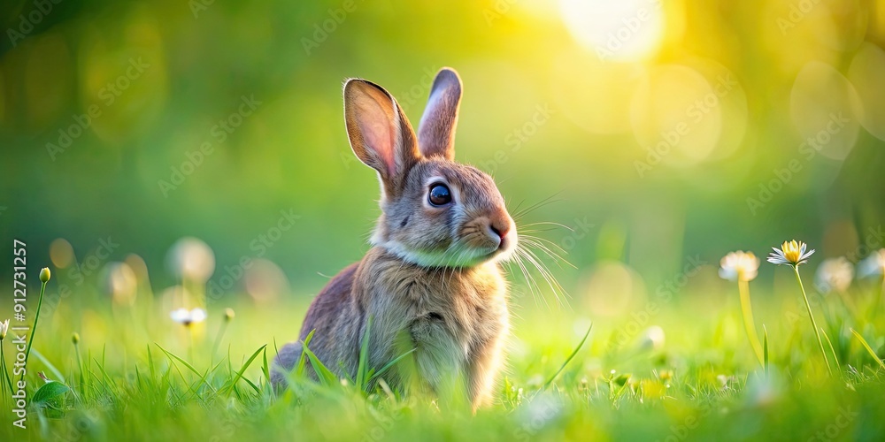 Sticker a cute rabbit sitting in a grassy meadow , rabbit, animal, wildlife, nature, field, grass, furry, fl