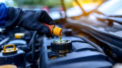 Experienced caucasian mechanic offering professional car engine oil change service with expertise