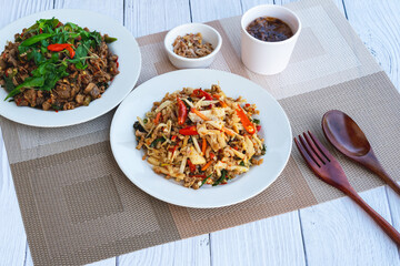 Set of dishes for healthy food on white background. Vegetarian food concept. Set of healthy vegetarian food. Vegetables, fruit, seeds, cereals, beans, spices, superfoods, herbs, Condiment for vegan.