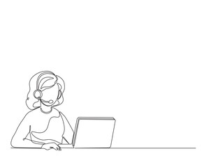 Continuous line drawing of female customer service - business concept illustration.