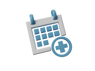 Calendar appointment doctor with plus symbol medical hospital isolated on transparent background. Time for reminder   healthcare medicine.  Medical appointment. 3d rendering illustration