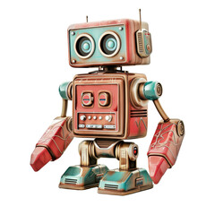 Fototapeta premium A colorful retro robot with large eyes and playful design, perfect for technology and childhood themes.
