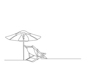 Continuous line drawing of sunbed with umbrella - holiday illustration concept.