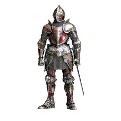 Obraz premium A detailed medieval knight in shining armor, ready for battle with sword in hand, embodying courage and valor of a bygone era.