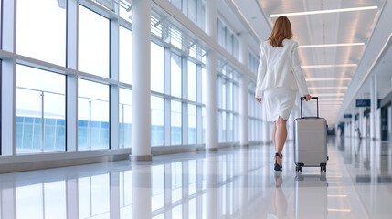 Mature businesswoman with suitcase walking at corridor 