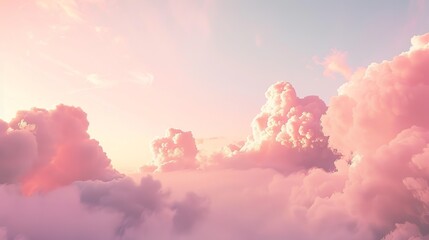 Pastel sunset sky with fluffy, light pink clouds