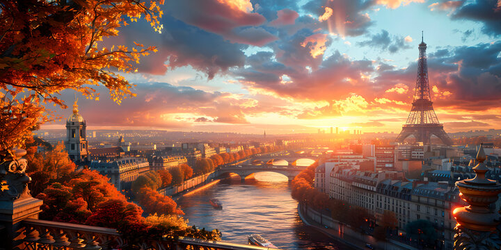 Imagen horizontal del rio Sena con la torre Eiffel al fondo