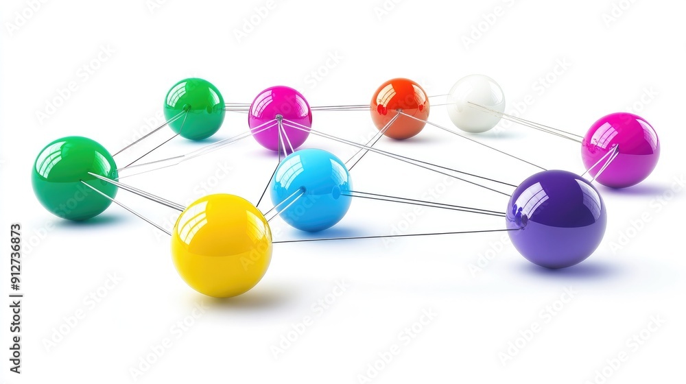 Poster connection concept with color spheres connected by wires