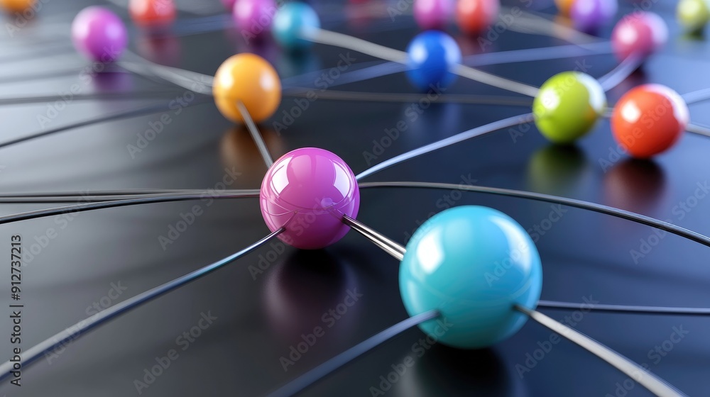 Poster connection concept with color spheres connected by wires