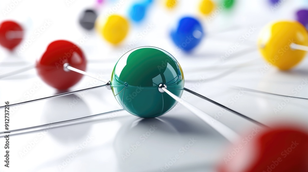 Poster connection concept with color spheres connected by wires