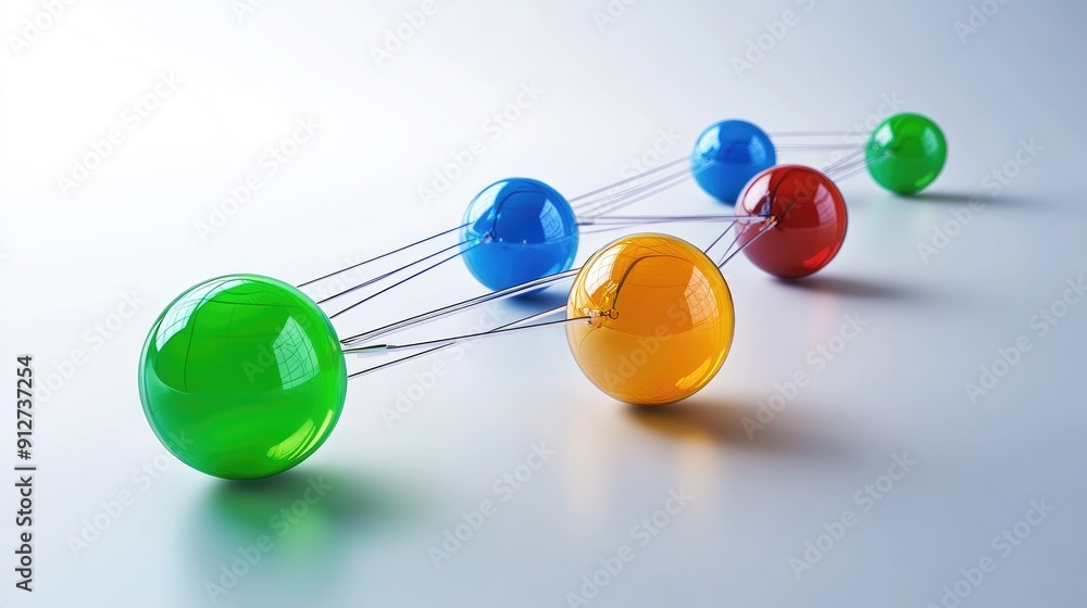 Poster connection concept with color spheres connected by wires