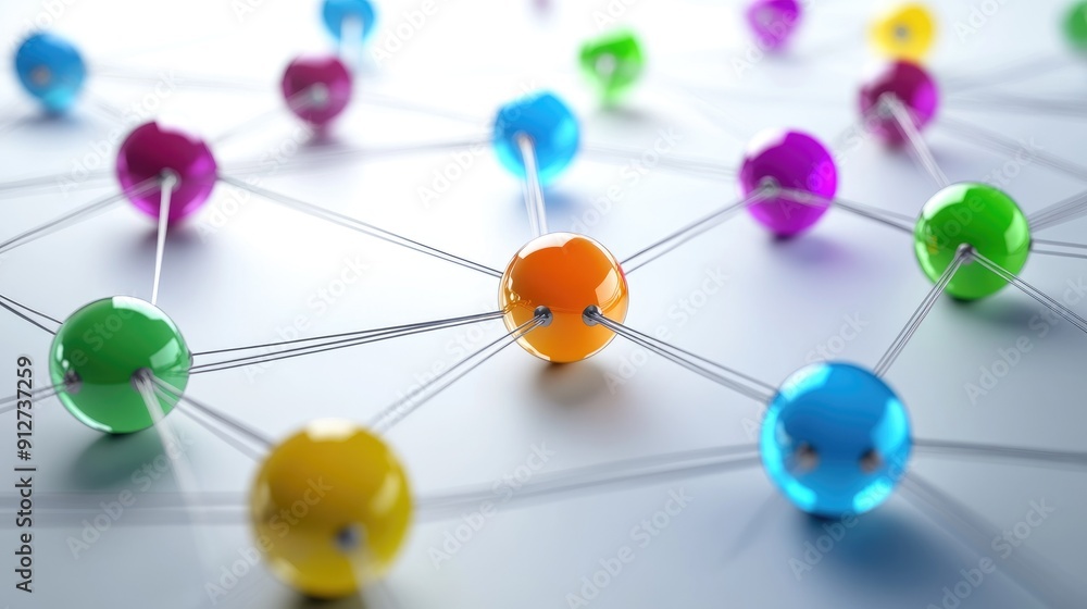 Poster connection concept with color spheres connected by wires