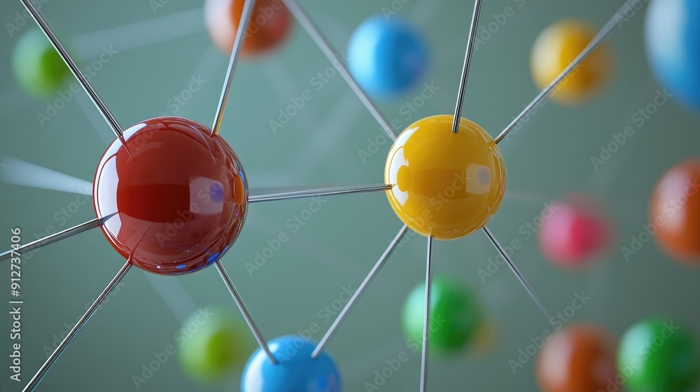 Poster connection concept with color spheres connected by wires