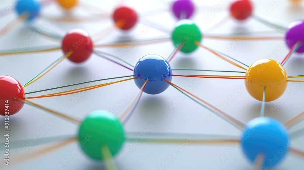 Poster connection concept with color spheres connected by wires
