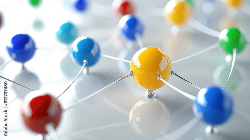 Poster connection concept with color spheres connected by wires