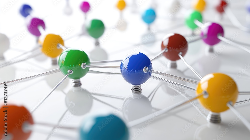 Aufkleber connection concept with color spheres connected by wires