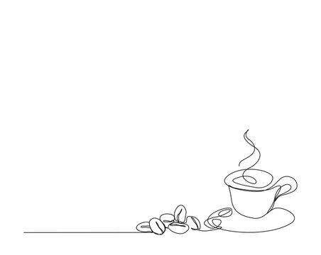 recommend clip art: One continuous line drawing Cup of Coffee with coffee beans. A cup of coffee simple outline vector.
