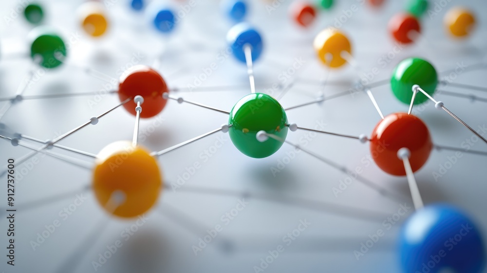 Poster connection concept with color spheres connected by wires