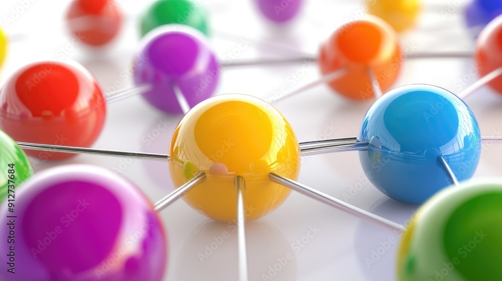 Poster connection concept with color spheres connected by wires