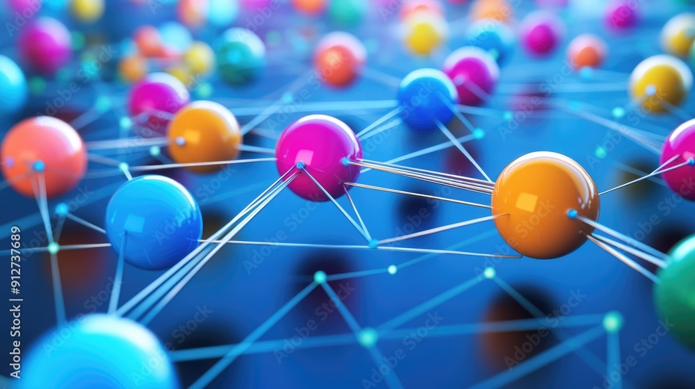 Poster connection concept with color spheres connected by wires