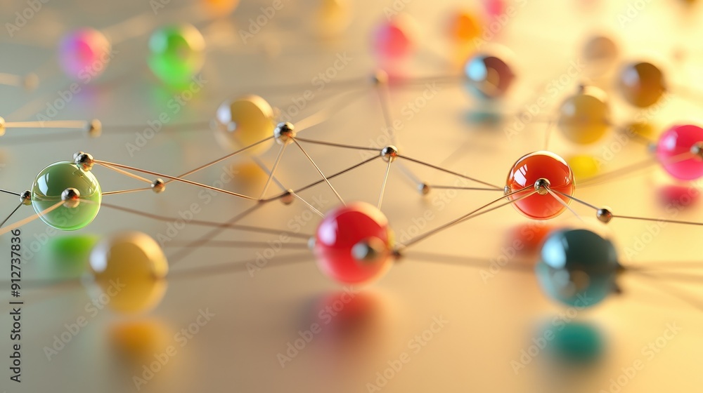 Aufkleber connection concept with color spheres connected by wires