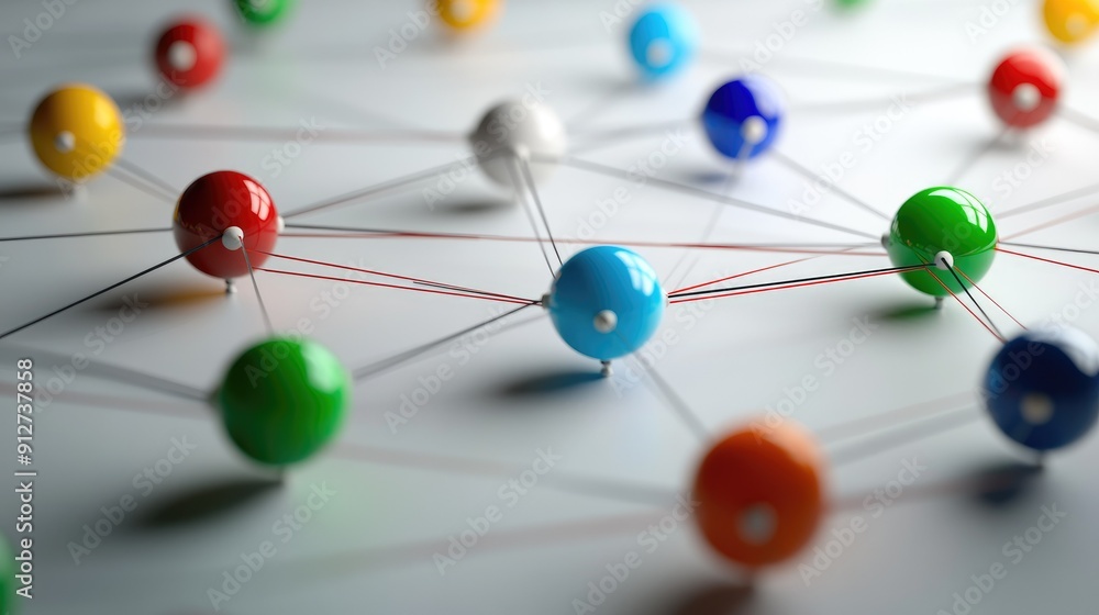 Poster connection concept with color spheres connected by wires
