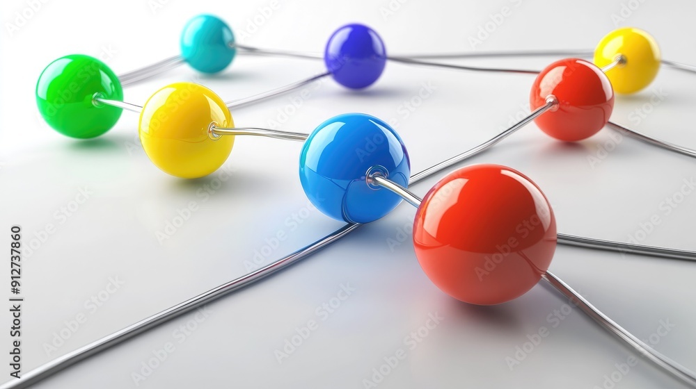 Poster connection concept with color spheres connected by wires