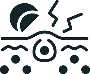 Sun is damaging skin cells with ultraviolet radiation icon