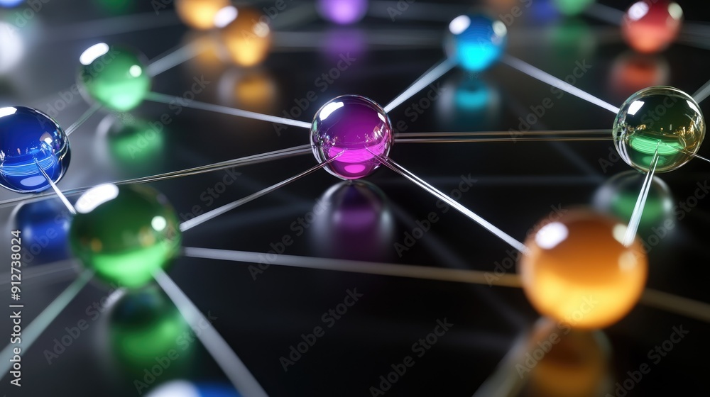Poster connection concept with color spheres connected by wires