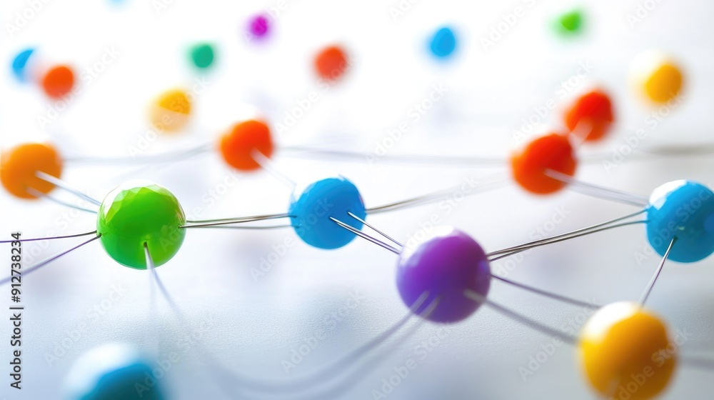Poster connection concept with color spheres connected by wires
