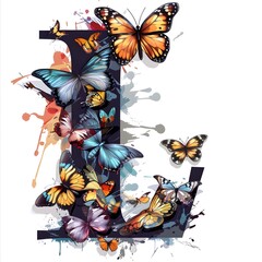 Lovely Fluttering Butterfly Illustrative Letter L Design for Stickers or Shirt