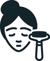 Woman using jade roller for skin care routine icon