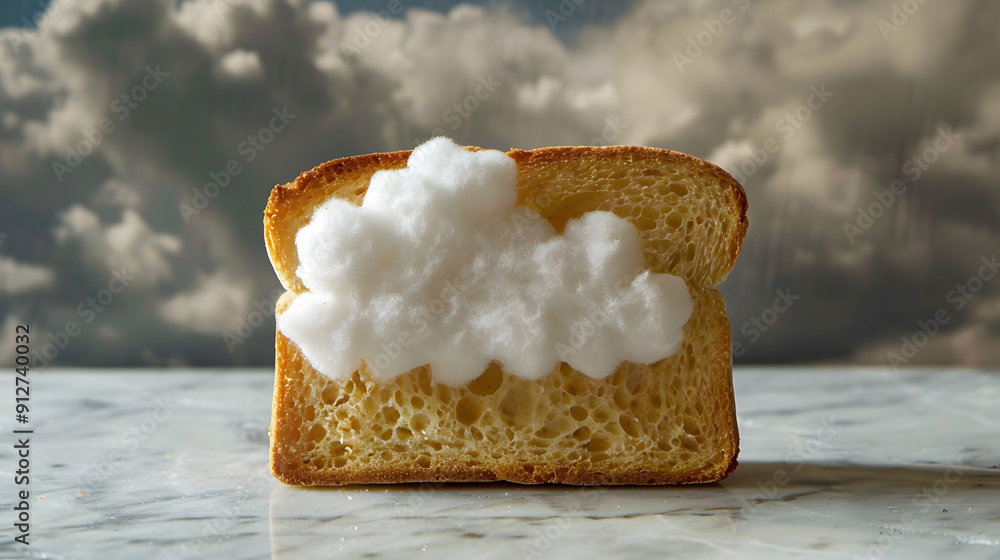 Poster slice of bread with clouds instead of holes.