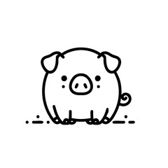 cute pig is sitting on ground. It has black and white color scheme. pig is looking at camera with smile on its face