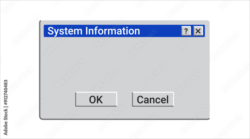Poster system information message in retro style. old warning notification on pc in blue color.